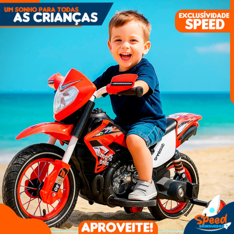 MOTOCICLETA VERMELHA COM RODAS DE APOIO 6V7AH - Ri Happy