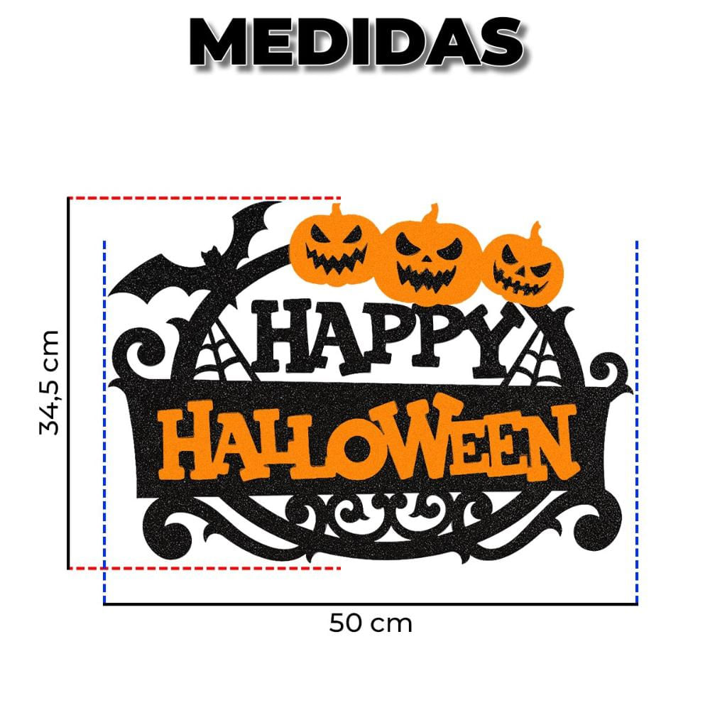 Decoração Porta Hall Placa Painel Grande Happy Halloween 3D em EVA