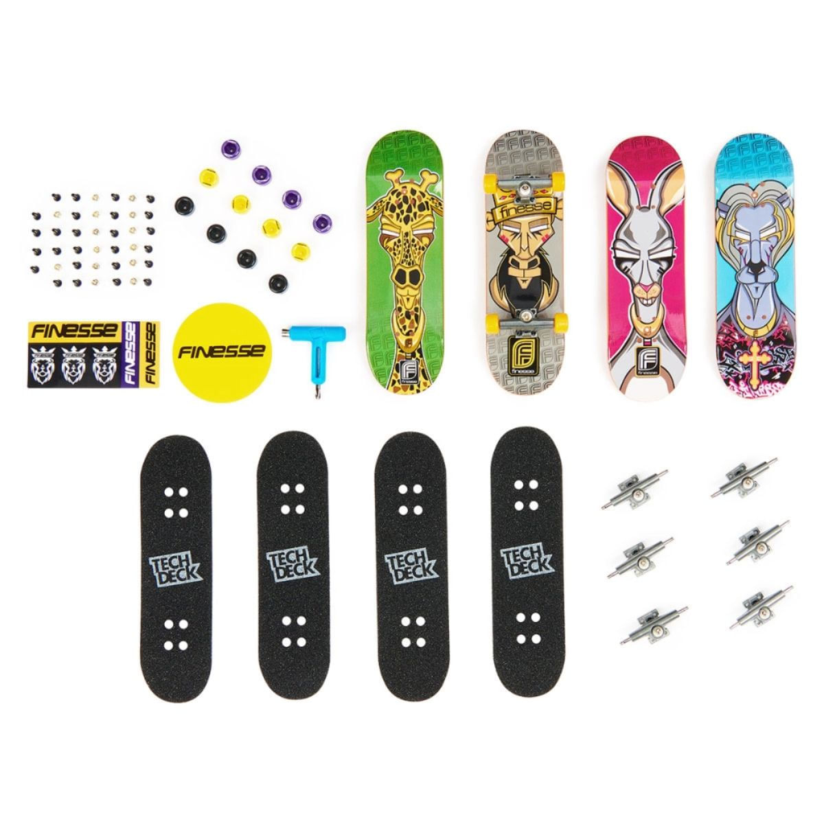 Kit 4 Skates de Dedo Tech Deck Ultra Finesse Sunny com Rodas, Trucks e Ferramenta