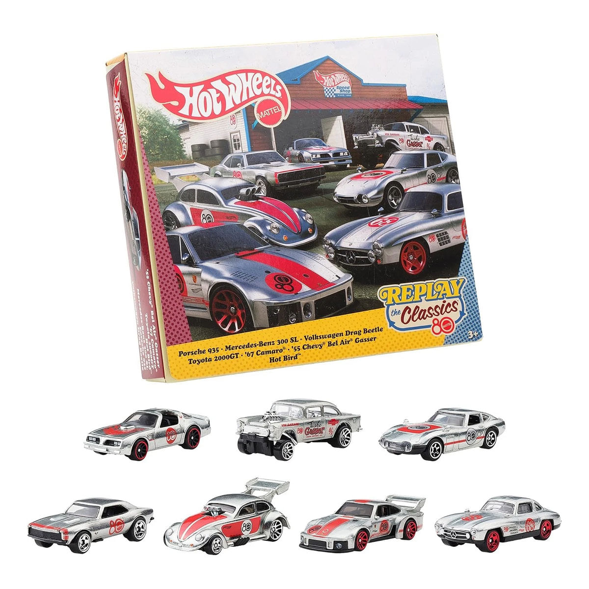 Box Hot Wheels Replay The Classics 80 Anos Mattel Pack 7 Carrinhos