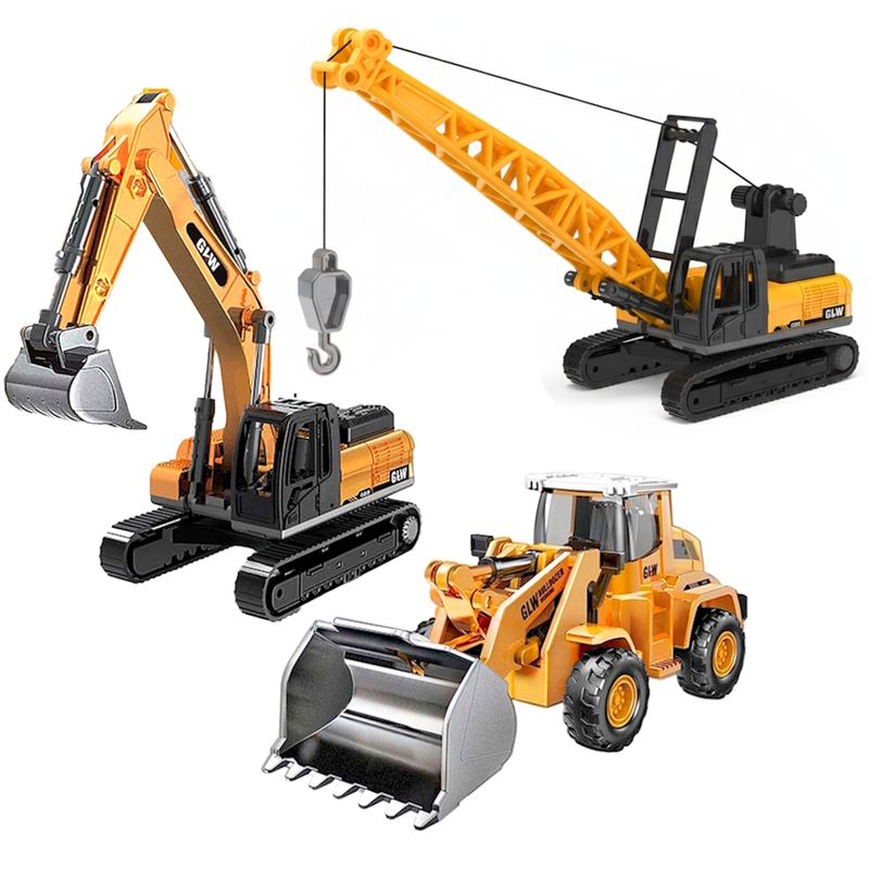 Kit 3 em 1 Mini Trator Pá Guindaste Escavadeira Articulados - Ri Happy