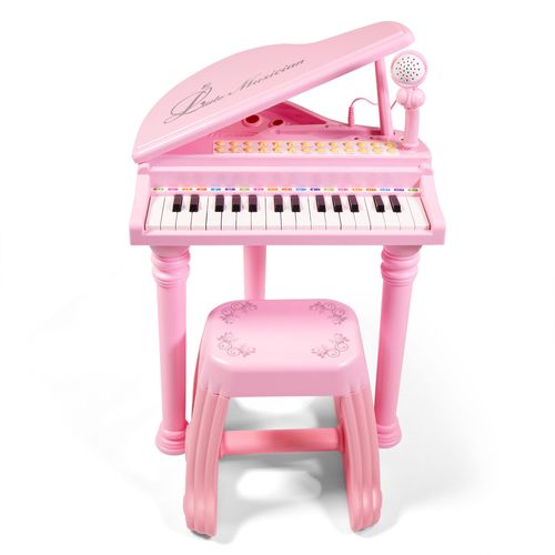 Piano Teclado Infantil Com Microfone E Banquinho Sons E Melodias 31 Teclas Rosa Mega Compras