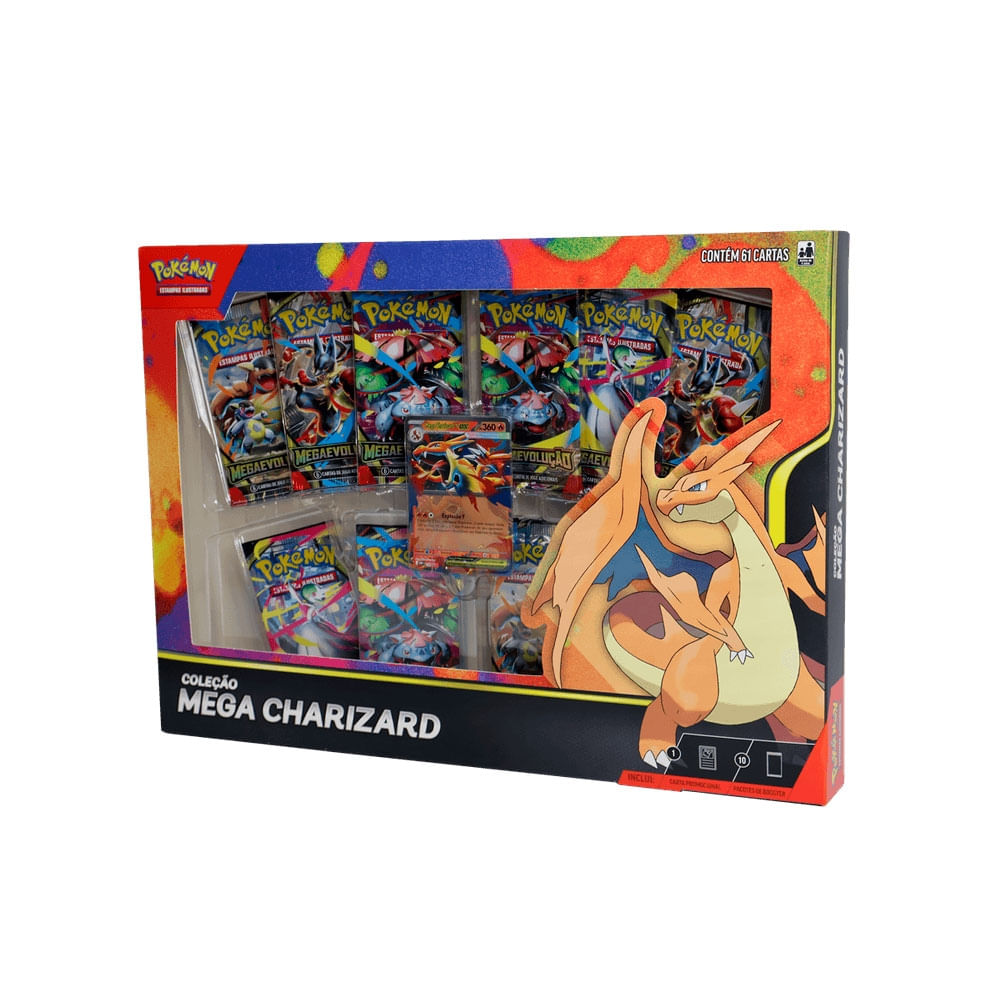 Box Coleção Mega Charizard Y - 61 Cartas - Pokémon TCG - Copag