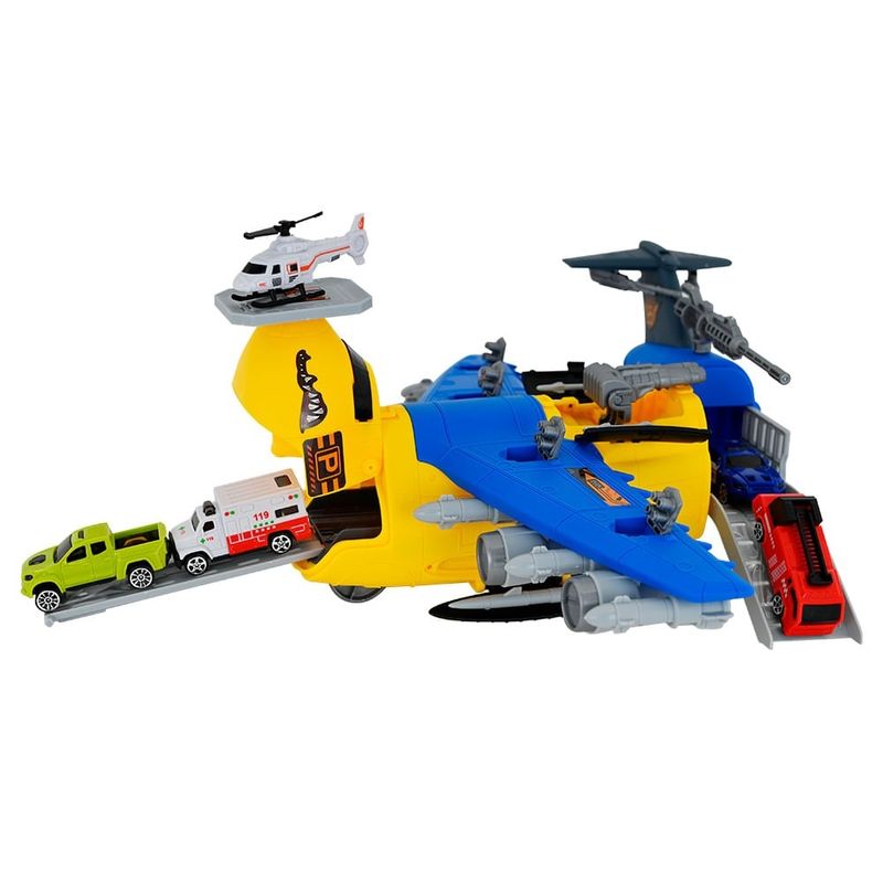 Avião de Resgate 1 Helicóptero 4 Carrinhos DM Toys DMT6859 - Ri Happy